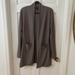 EILEEN FISHER M Gray Minimalist Lagenlook Capsule Open‎ Cardigan Sweater USA